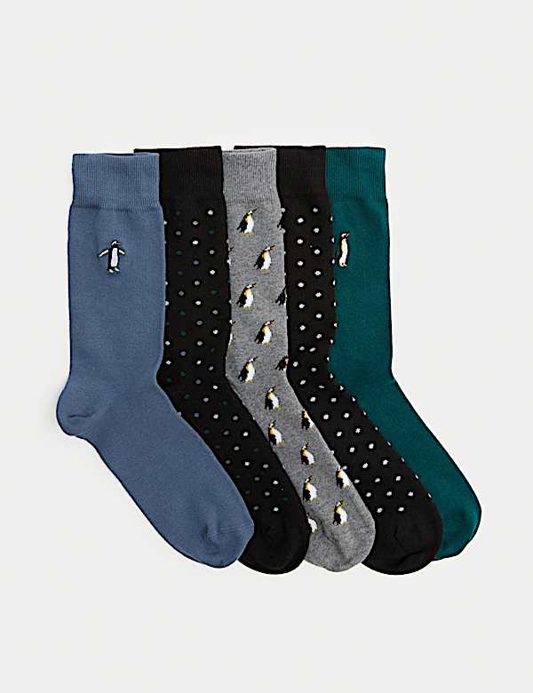 מארז 5 זוגות גרבי Cool & Fresh™‎ מבד עשיר בכותנה עם הדפס פינגווין - IL