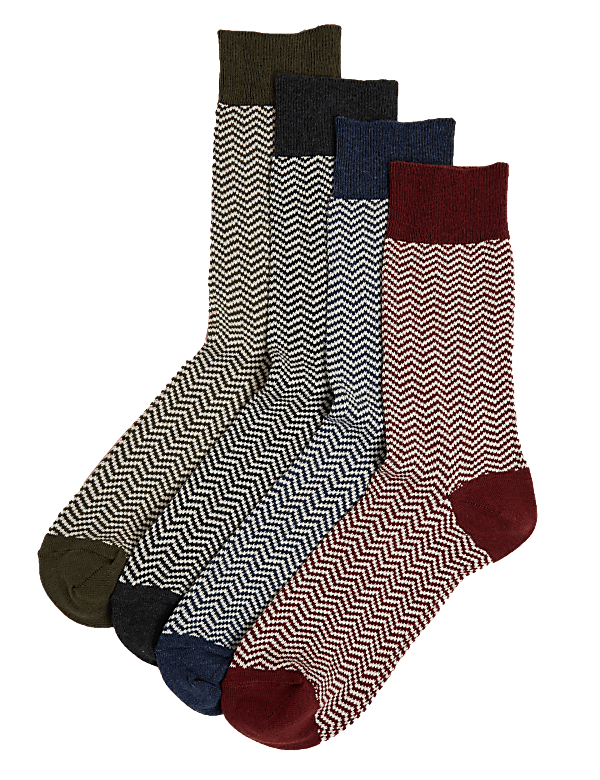 4pk Casual Herringbone Socks