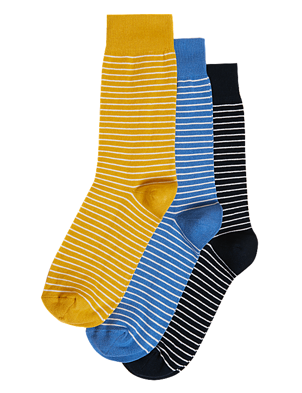 3pk Striped Organic Cotton Rich Socks