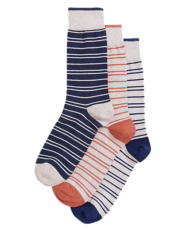 3pk Striped Organic Cotton Rich Socks