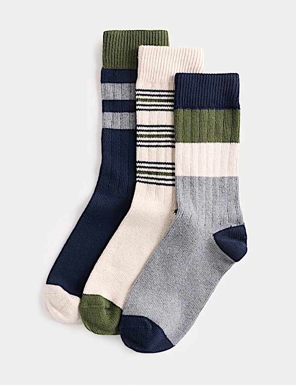 3 Pack Cotton Rich Striped Boot Socks - RO