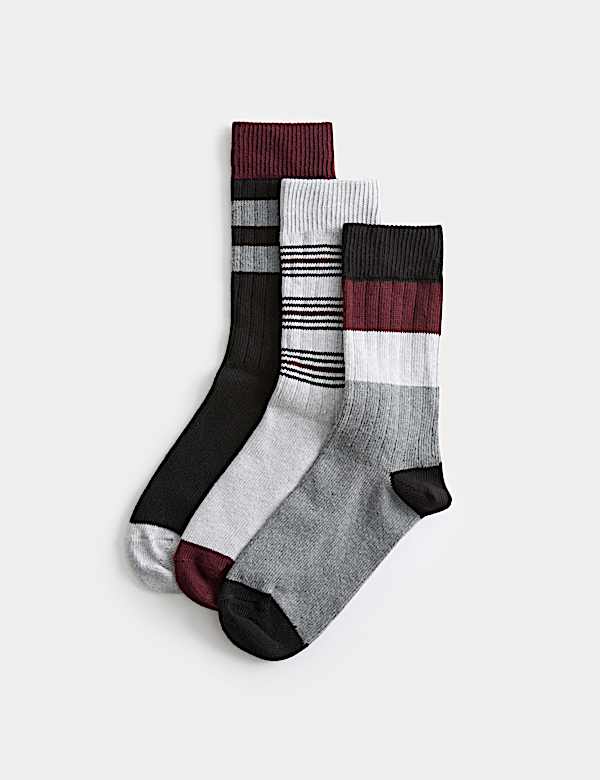 3pk Cotton Rich Striped Boot Socks - BG