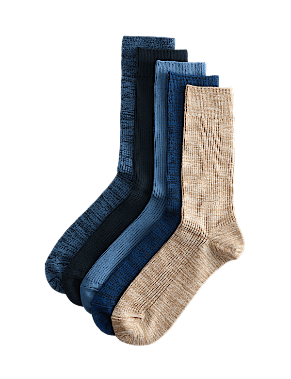 5 Pack Cotton Rich Ribbed Socks