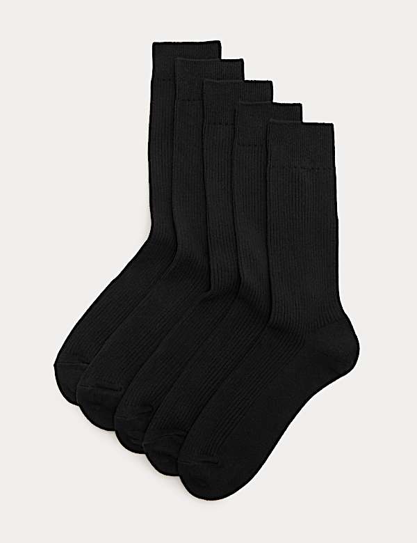 5 Pack Cotton Rich Ribbed Socks