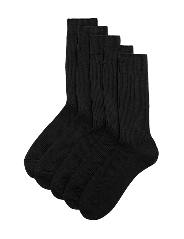 5 Pack Cotton Rich Ribbed Socks