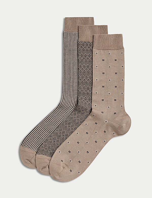 3pk Geometric Egyptian Cotton Rich Socks - CH