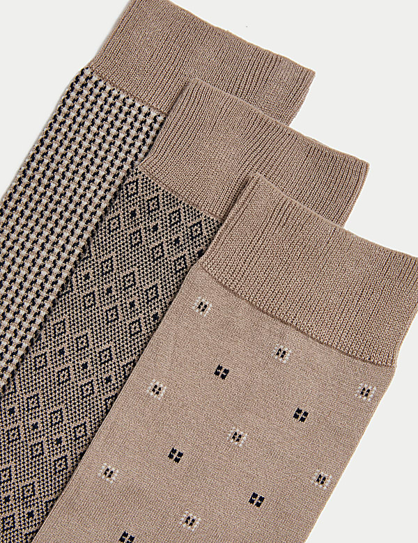 3pk Geometric Egyptian Cotton Rich Socks
