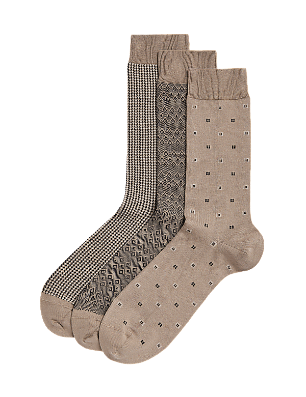 3pk Geometric Egyptian Cotton Rich Socks