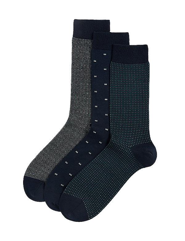 3pk Geometric Egyptian Cotton Rich Socks