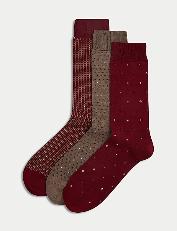 3pk Geometric Egyptian Cotton Rich Socks - JE