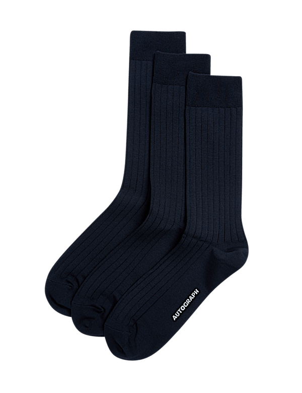 3pk Egyptian Cotton Rich Ribbed Socks