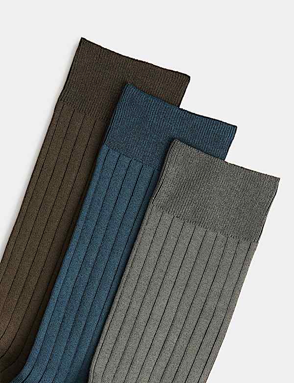 3 Pack Egyptian Cotton Rich Ribbed Socks