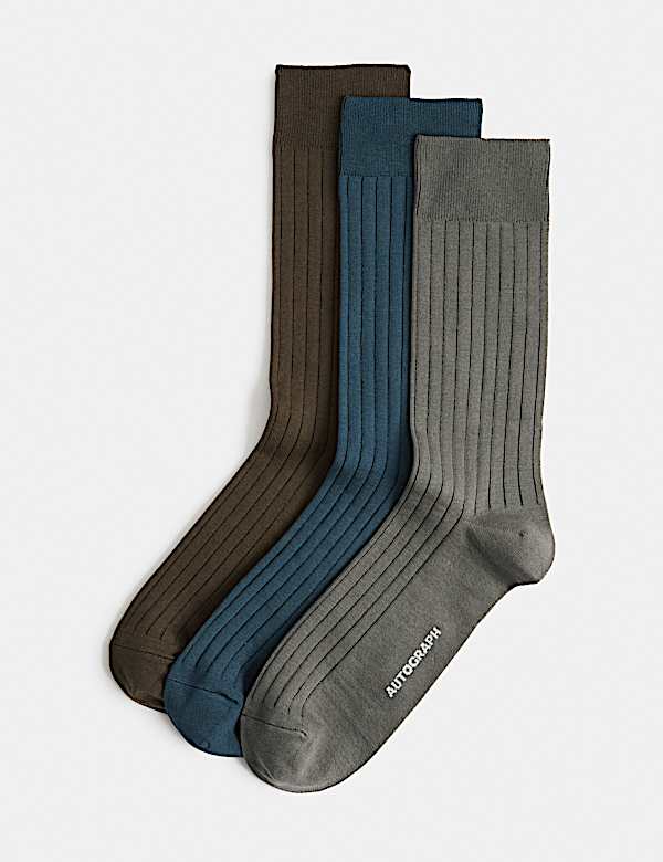 3 Pack Egyptian Cotton Rich Ribbed Socks