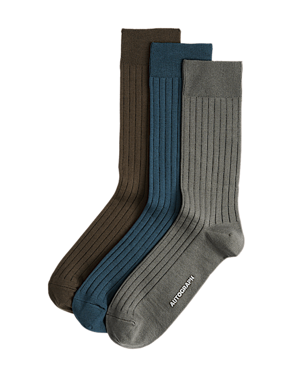3 Pack Egyptian Cotton Rich Ribbed Socks