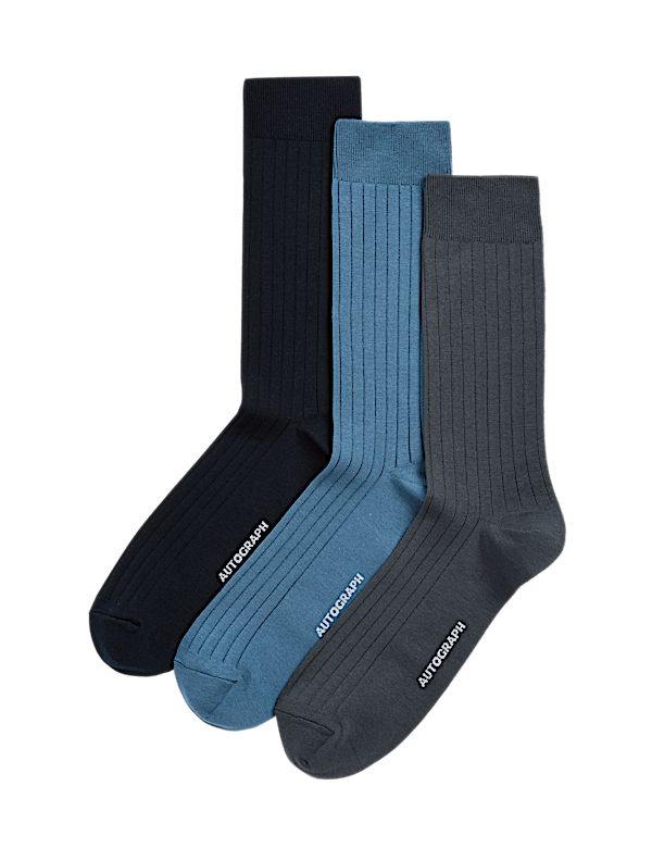 3pk Egyptian Cotton Rich Ribbed Socks
