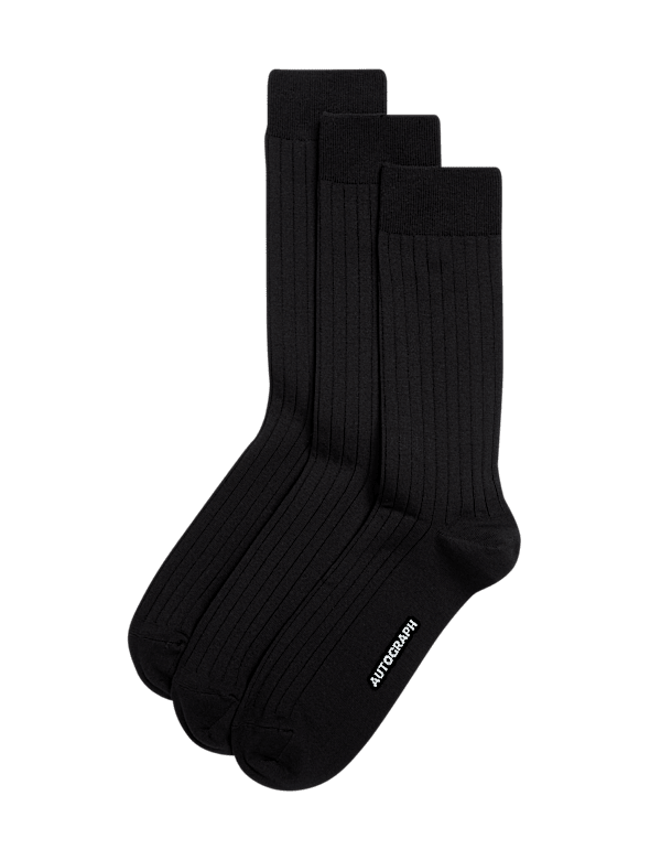 3pk Egyptian Cotton Rich Ribbed Socks