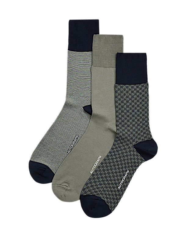 3pk Assorted Mercerised Cotton Rich Socks