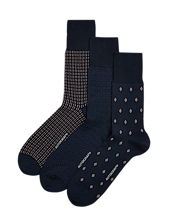 3pk Assorted Mercerised Cotton Rich Socks