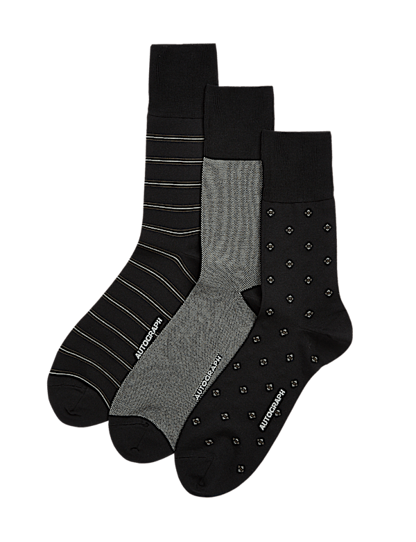 3pk Assorted Mercerised Cotton Rich Socks