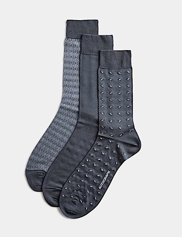 3pk Assorted Design Mercerised Cotton Blend Socks - CY