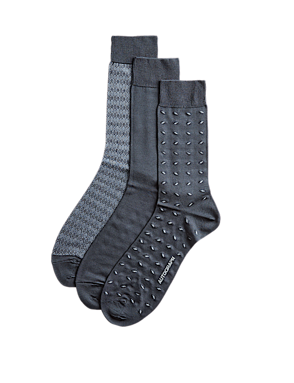 3pk Assorted Design Mercerised Cotton Blend Socks