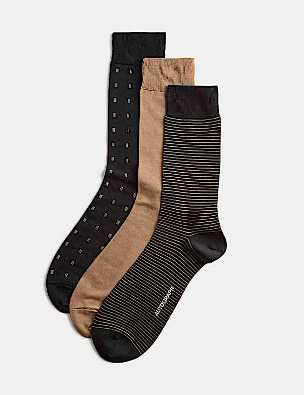 3pk Assorted Design Mercerised Cotton Blend Socks - CH