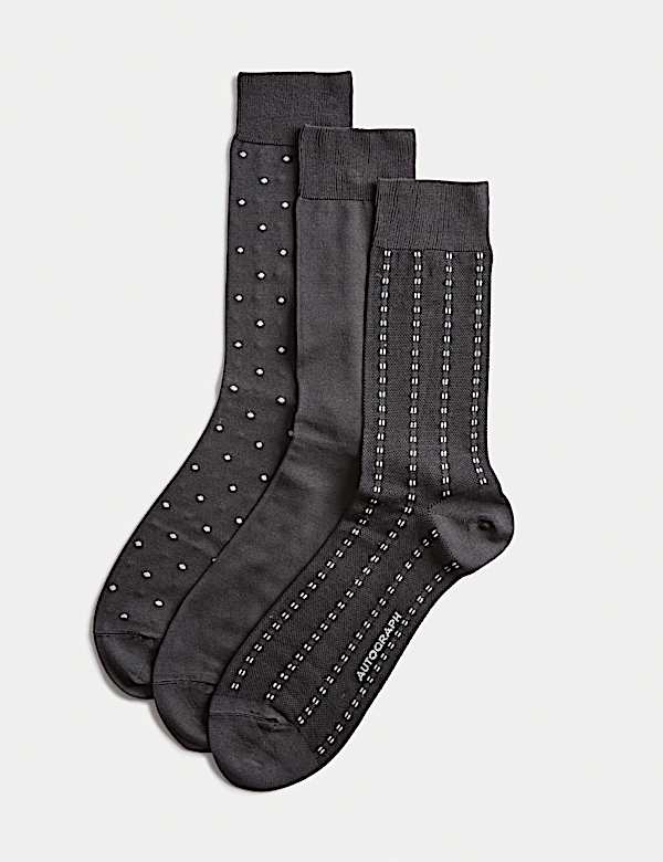 3pk Assorted Design Mercerised Cotton Blend Socks - NL