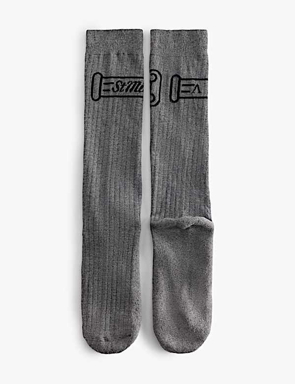 Logo Pima Cotton Rich Ribbed Long Socks - NO