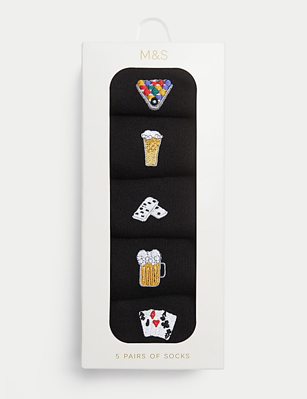 5pk Cool and Fresh™ Cotton Rich Pub Games Socks - AT