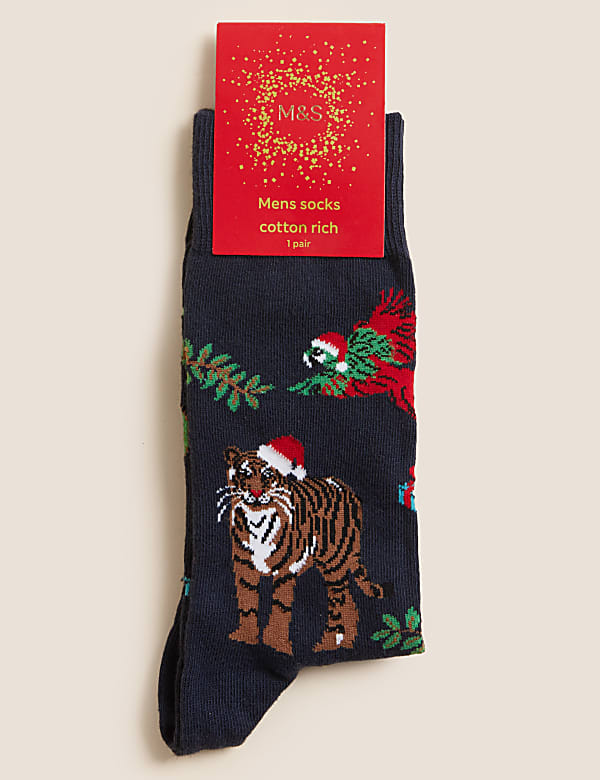 Cotton Rich Christmas Tiger Socks