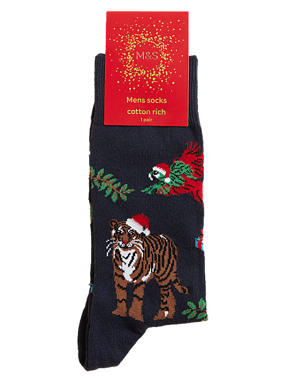 Cotton Rich Christmas Tiger Socks