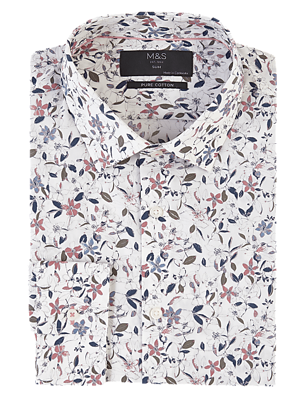 Slim Fit Pure Cotton Floral Shirt