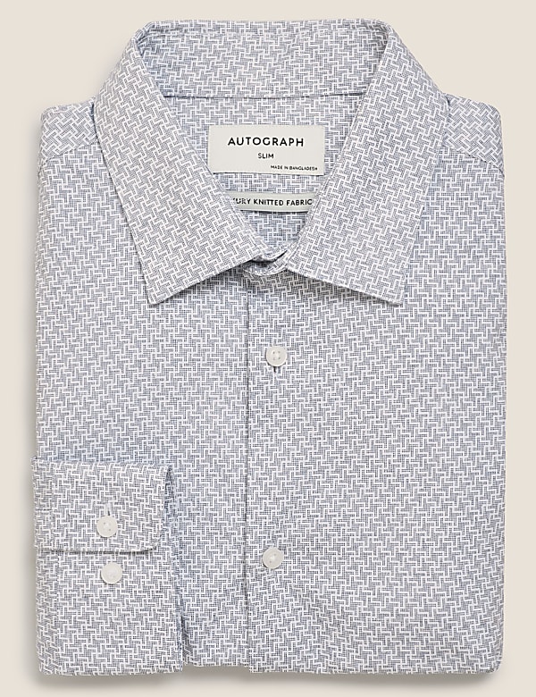 Slim Fit Jersey Cotton Dogtooth Print Shirt