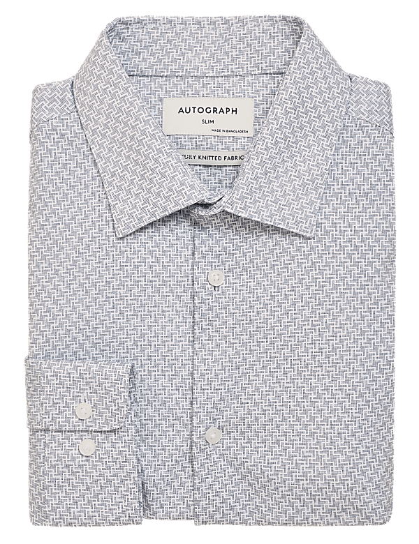 Slim Fit Jersey Cotton Dogtooth Print Shirt