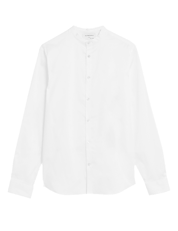 Slim Fit Cotton Stretch Grandad Collar Shirt