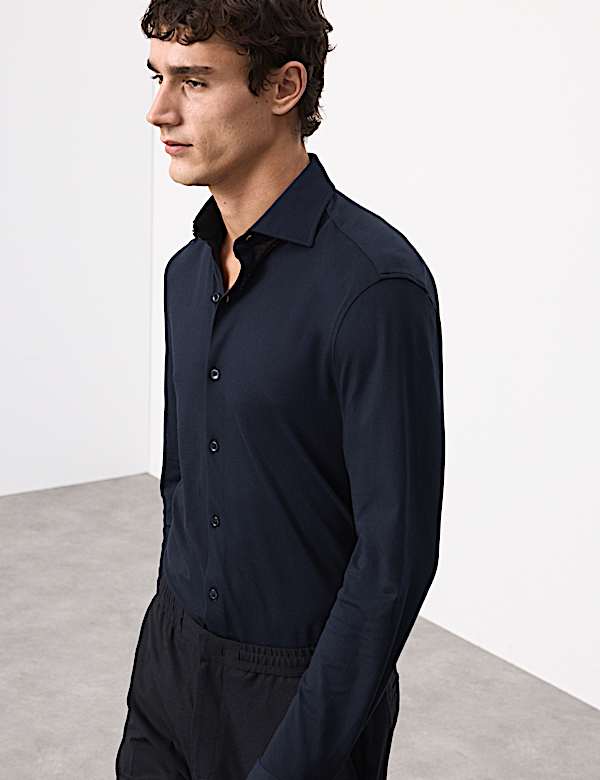 Tailored Fit Cotton Blend Pique Jersey Shirt - NL