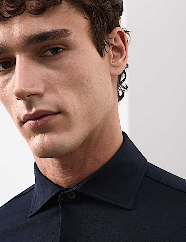 חולצת פיקה ג'רסי מתערובת כותנה בגזרה מחויטת - IL