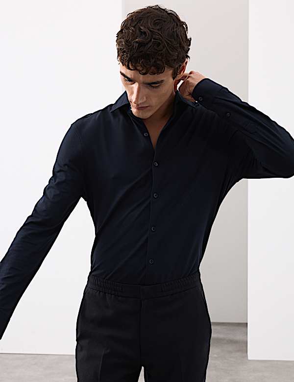 חולצת פיקה ג'רסי מתערובת כותנה בגזרה מחויטת - IL