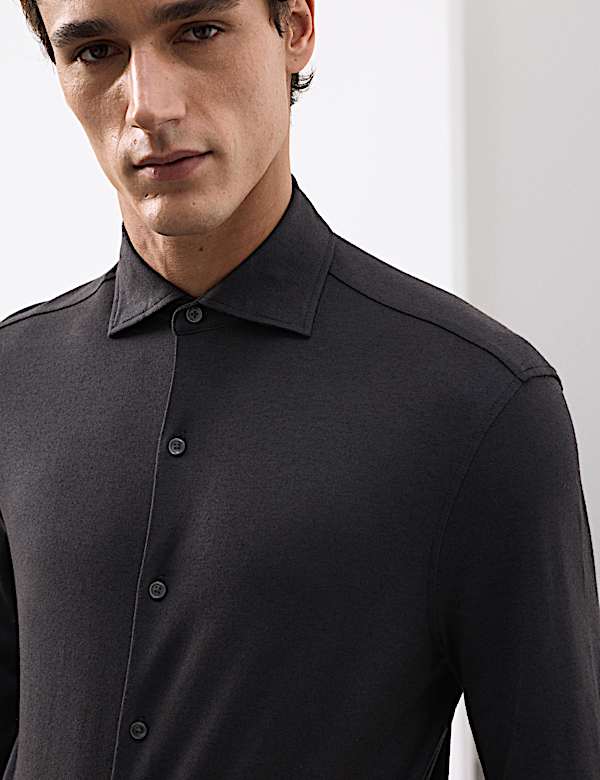 Tailored Fit Cotton Blend Pique Jersey Shirt - GR