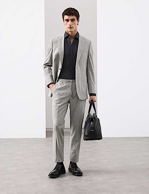 Tailored Fit Cotton Blend Pique Jersey Shirt - GR