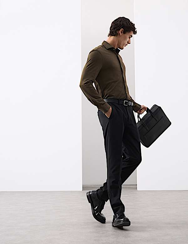 Tailored Fit Cotton Blend Pique Jersey Shirt - PL