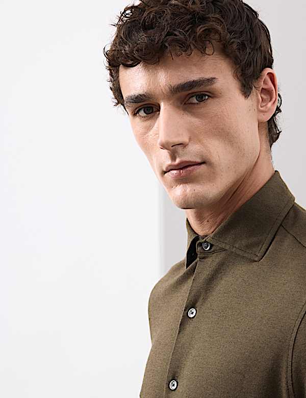 Tailored Fit Cotton Blend Pique Jersey Shirt - PL