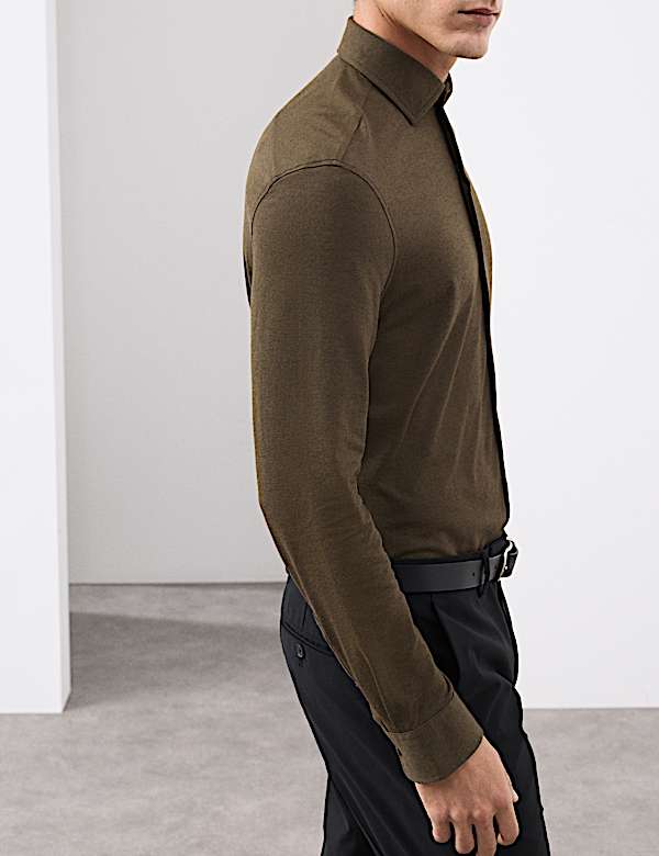 Tailored Fit Cotton Blend Pique Jersey Shirt - PL