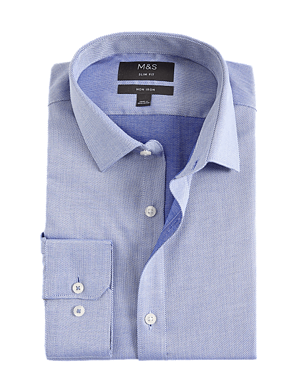 Slim Fit Easy Iron Pure Cotton Textured Shirt