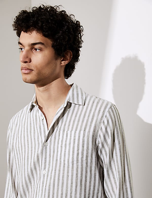 Cotton And Linen Striped Shirt