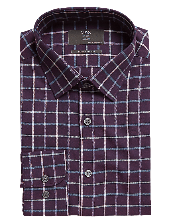 Tailored Fit Pure Cotton Twill Check Shirt