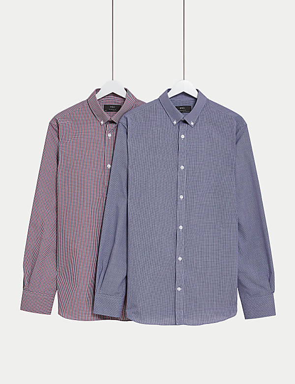 Buy 2pk Regular Fit Easy Iron Long Sleeve Checked Shirts at Marks Spencer