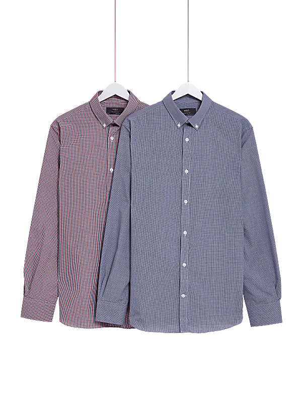 2pk Regular Fit Easy Iron Long Sleeve Checked Shirts