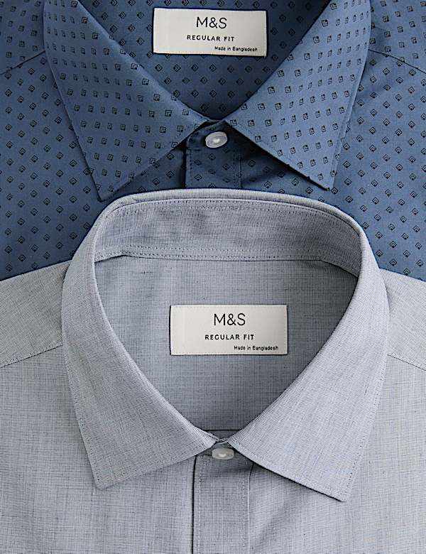 2 Pack Regular Fit Easy Iron Printed Shirts - US