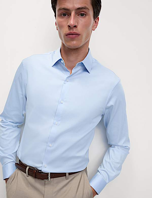 Slim Fit Pure Easy Iron Cotton with Stretch Shirt - NZ
